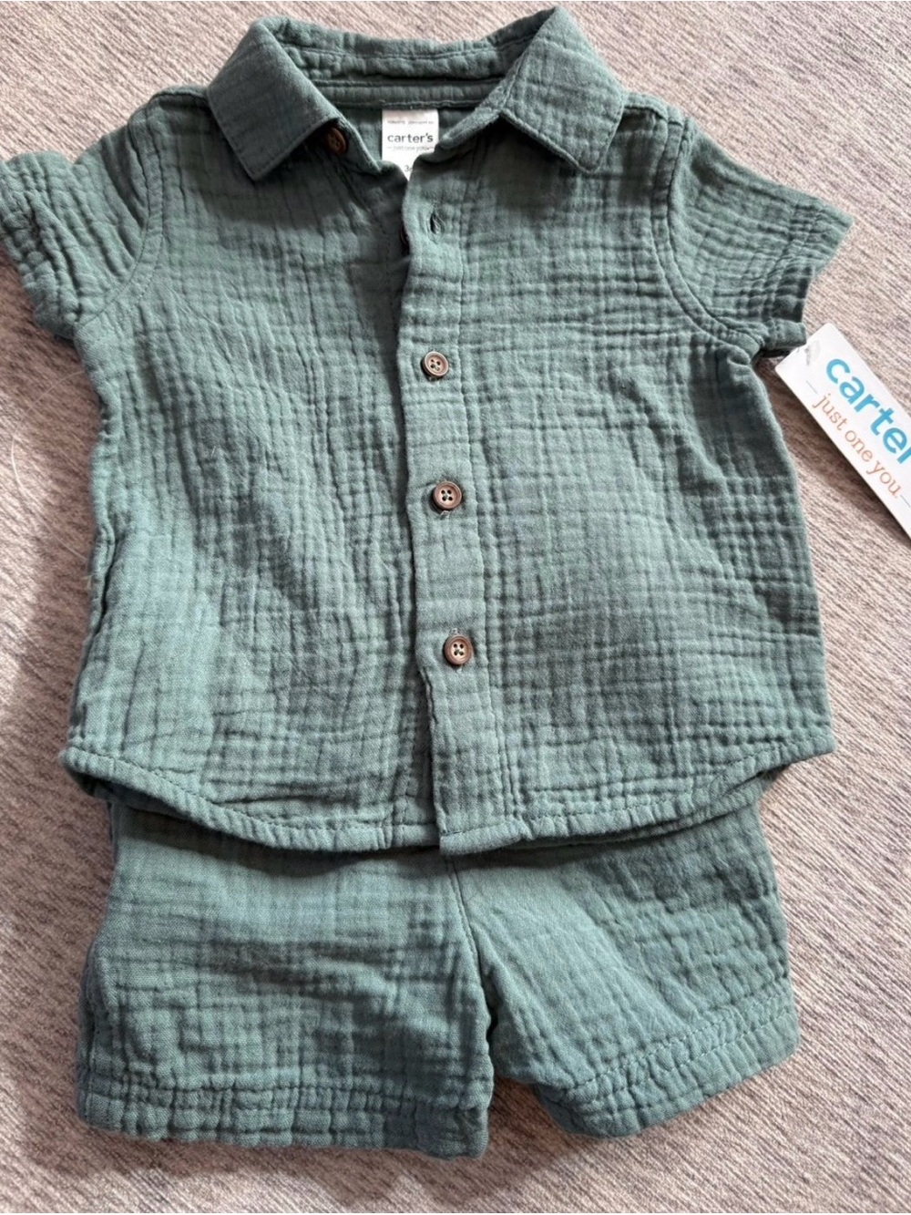 Carter's Green Gauze Two-Piece Shirt and Shorts Set